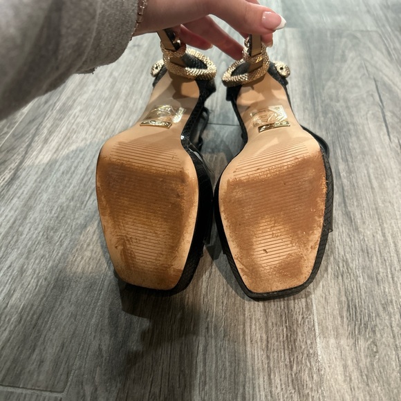 Aldo Black and Gold Peep-Toe Heels with Metallic Stiletto - Picture 5 of 5